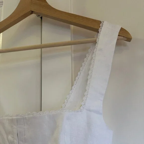 NEW Reformation Tagliatelle Linen Midi Dress in White Lace Detail | size 0 - Picture 11 of 13